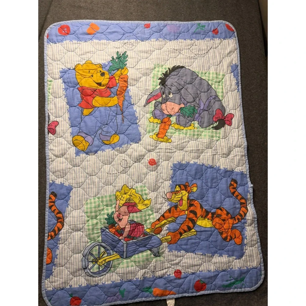 VTG Disney Winnie the Pooh & Friends Garden Theme Baby Toddler Blanket